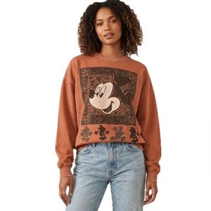 REDONE Mickey Mouse Women’s Cotton Sweatshirt Burnt Orange Size XS/S